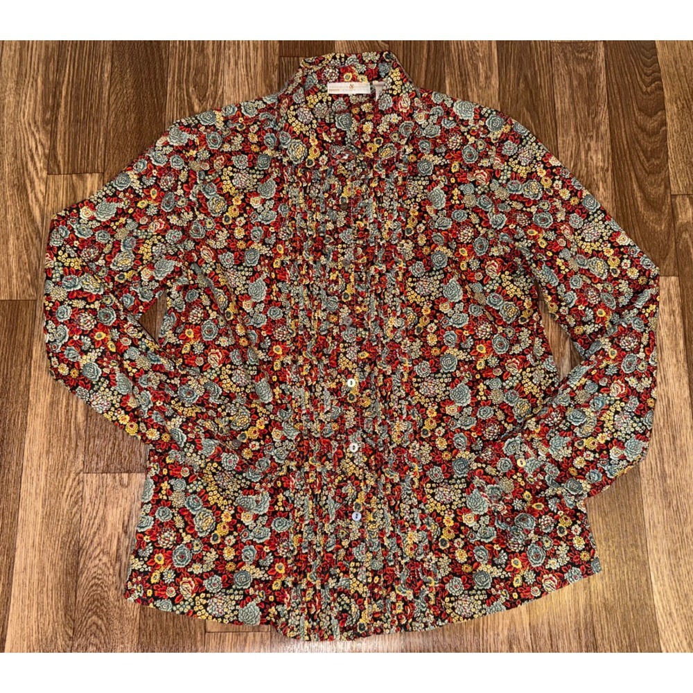 PRESWICK & MOORE Petite Floral‎ Print Button Front Pleated Blouse Top 10P